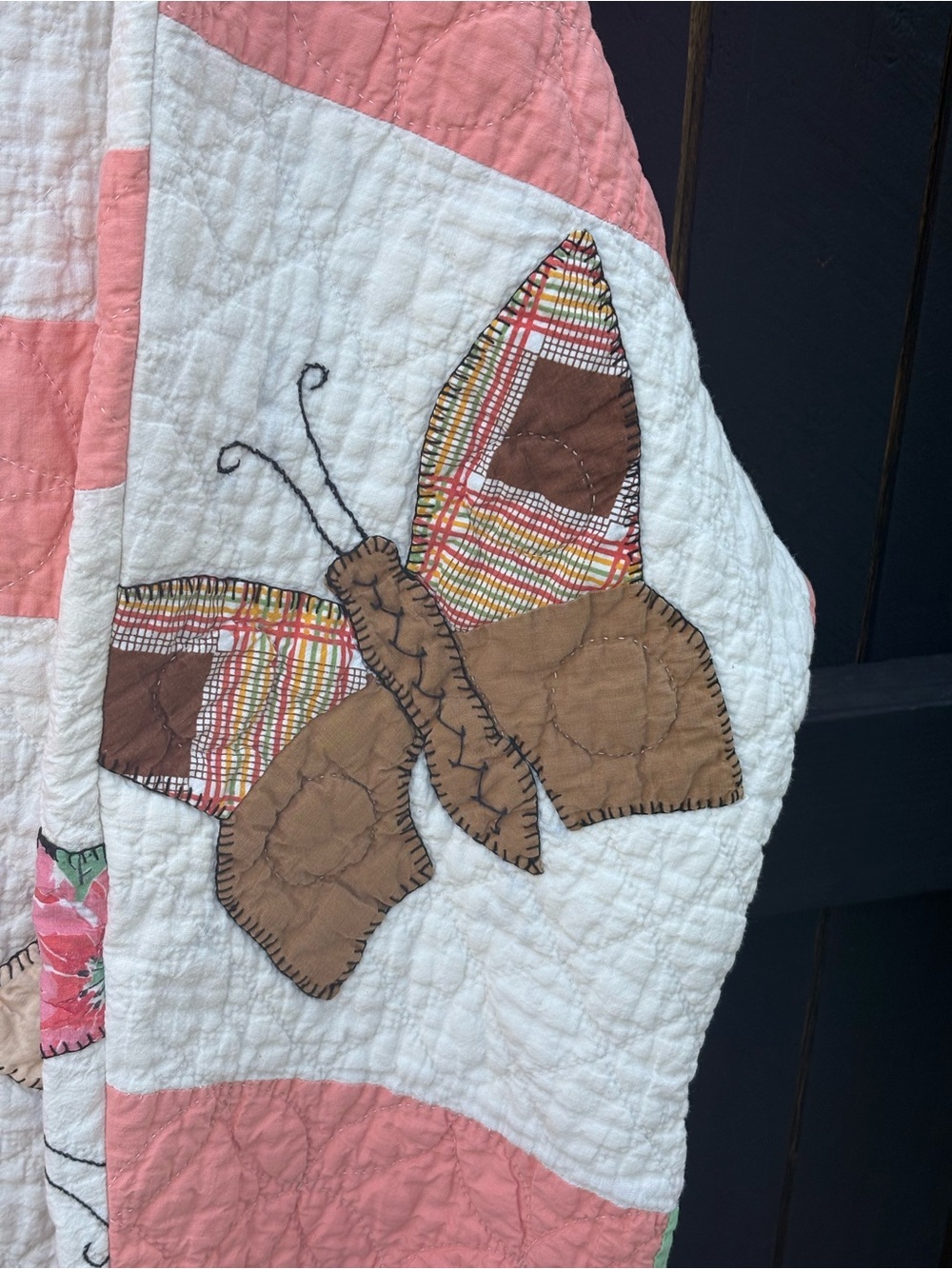Vintage-Inspired Pink/Orange Butterfly Quilted Jacket - Picture 6 of 6